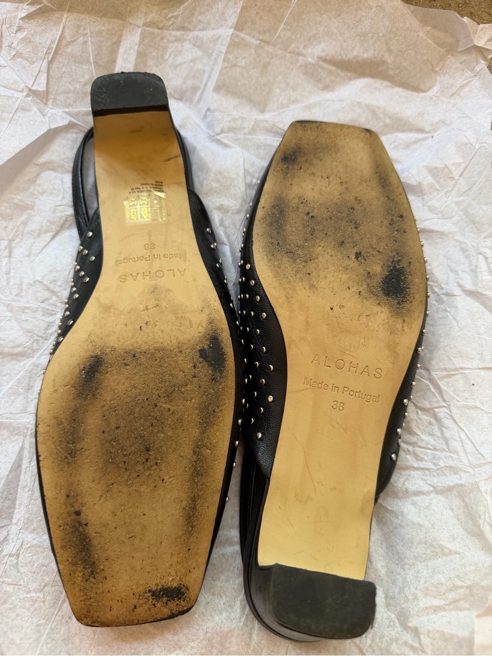 Alohas Lindy Studs Black Leather Slingback Pumps Size 38 US 7.5 $224 Retail - Picture 9 of 12
